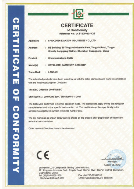 China SHENZHEN LIANXUN INDUSTRIES CO., LTD. certificaten
